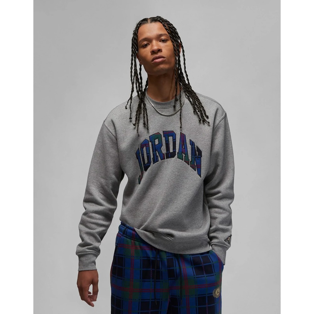 Mens Nike Air Jordan Essential Holiday Fleece Crewneck Sweatshirt Plaid Gray 3XL